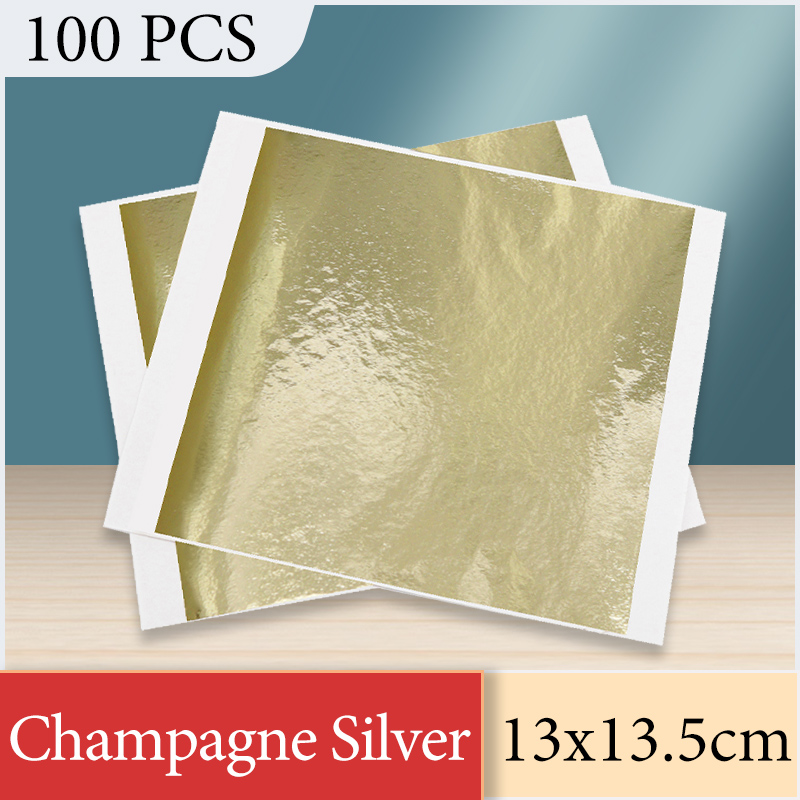 Nail Art Gold - 13x13.5 سنتيمتر الشمبانيا الفضة احباط ورقة
