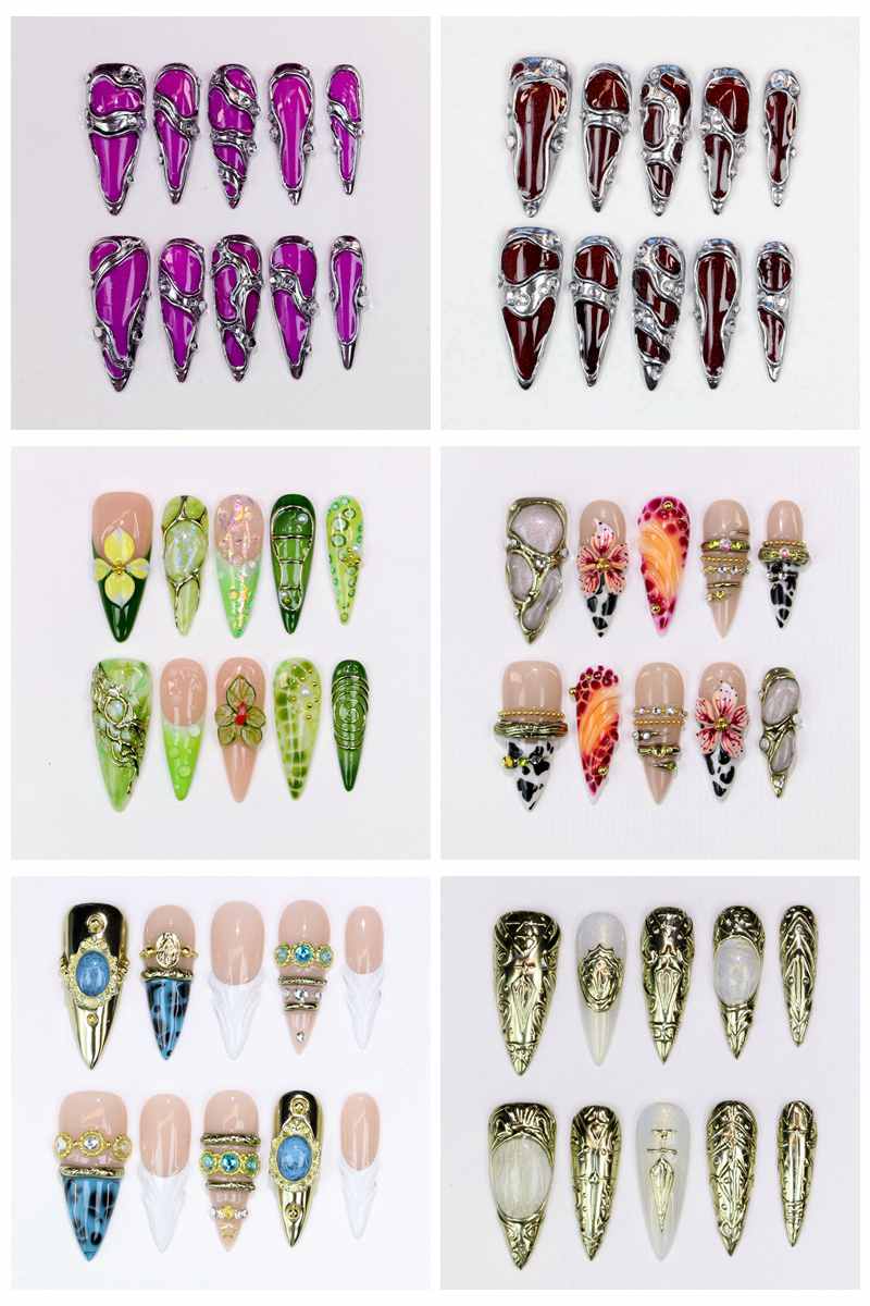 Nail Art Glossy - 10 قطع من الأظافر الاصطناعية الطويلة