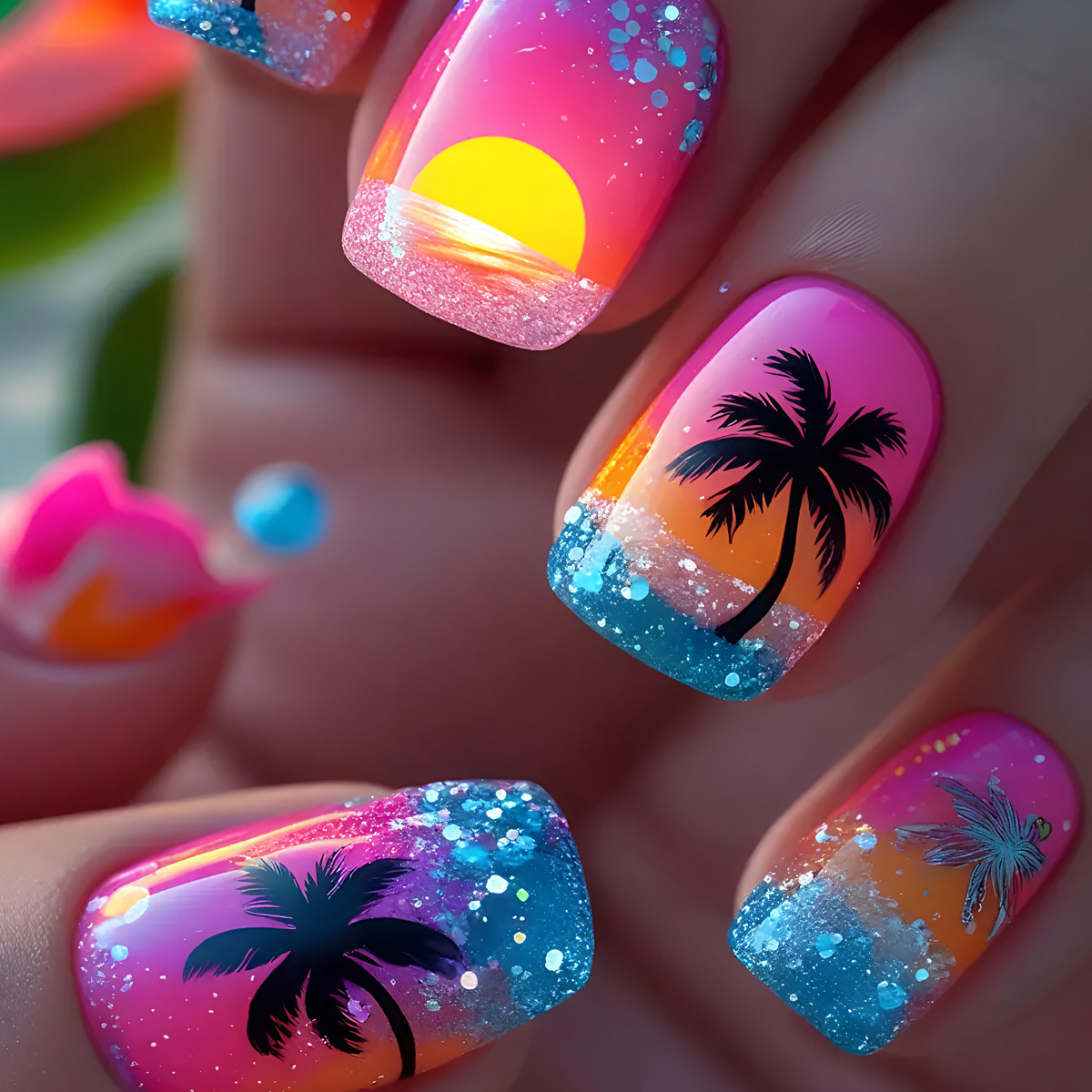 Nail Art Yellow - 24 قطعة/مجموعة أظافر صناعية قصيرة ومتوسطة