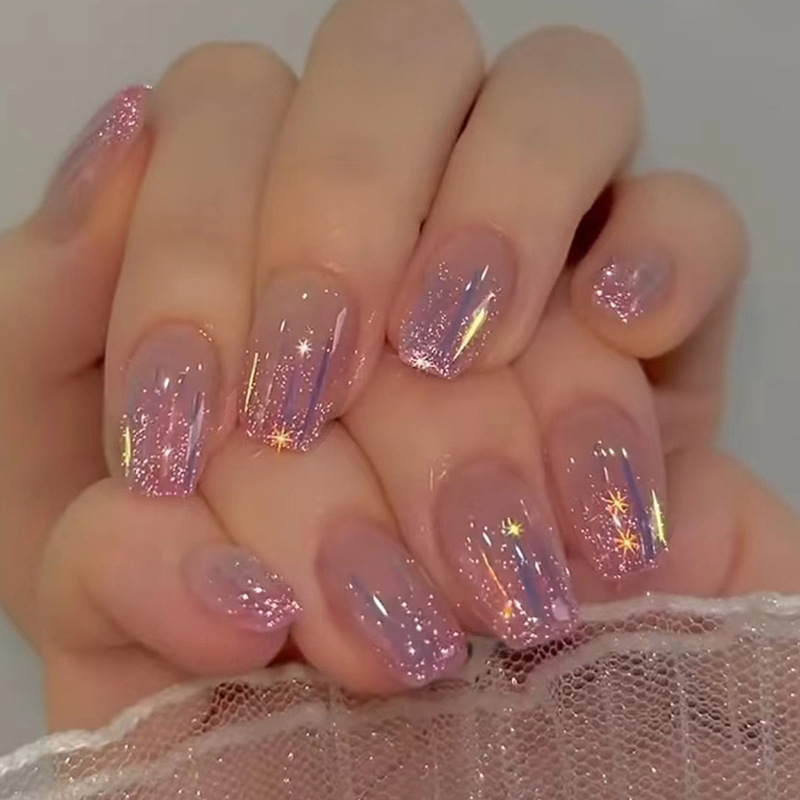 Nail Art Glossy - أظافر صناعية قصيرة للنساء والفتيات بلون