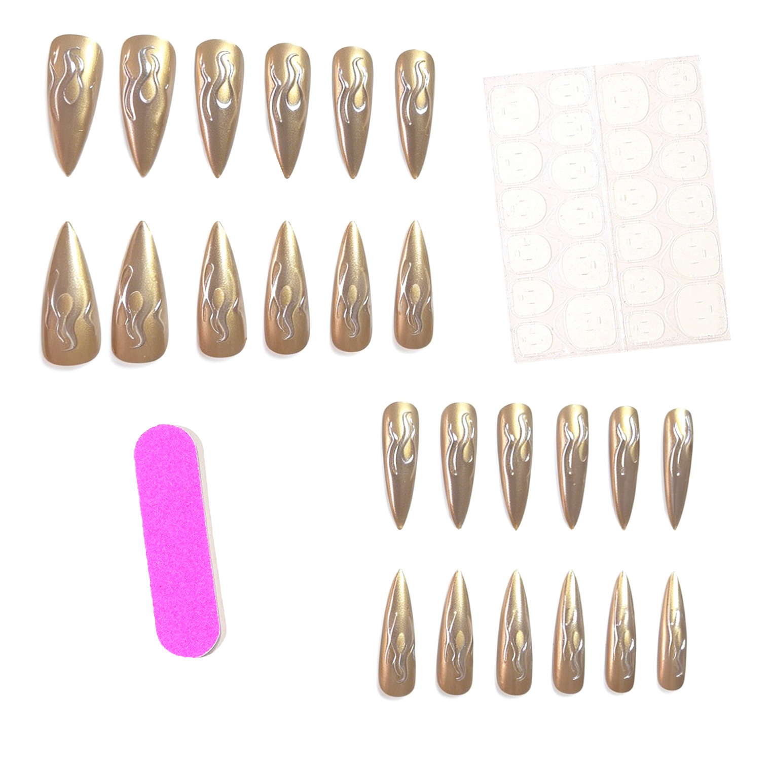 24 قطعة أظافر صناعية ثلاثية ال - مراجعة Nail Art Gold وسعره