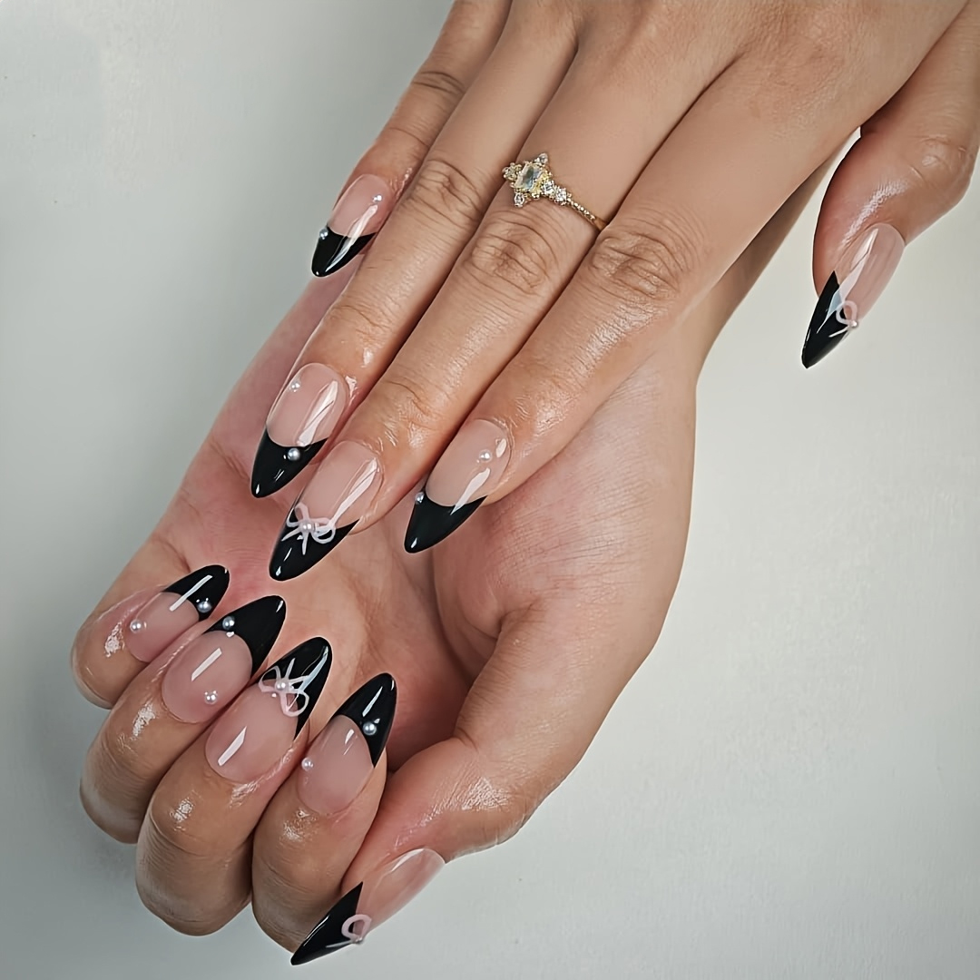 10 قطع أظافر صناعية فرنسية سود - مراجعة Nail Art Glossy وسعره